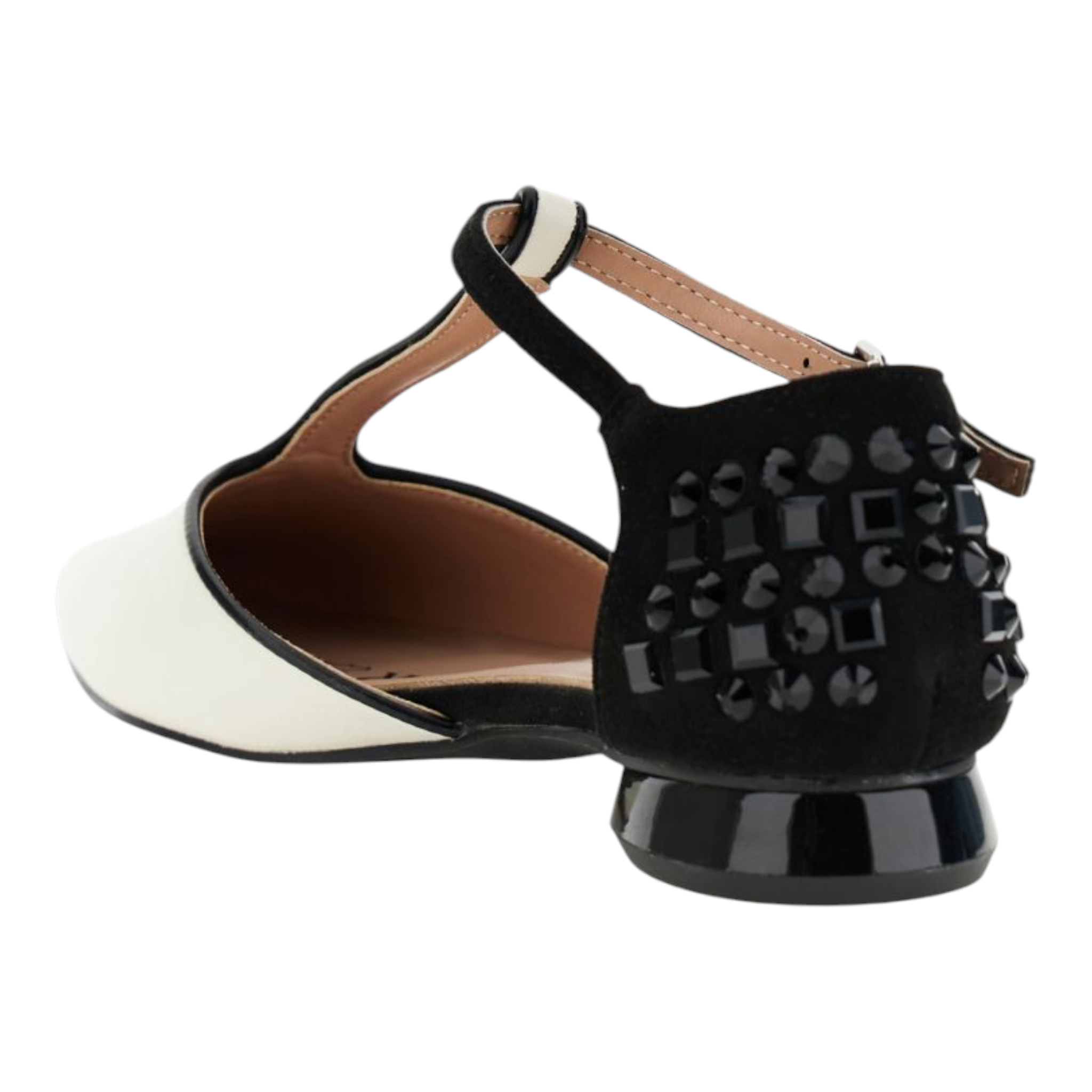 BALLERINE A "T " IN NAPPA E MICROFIBRA O CON MULTISTRASS BIANCO /NERO