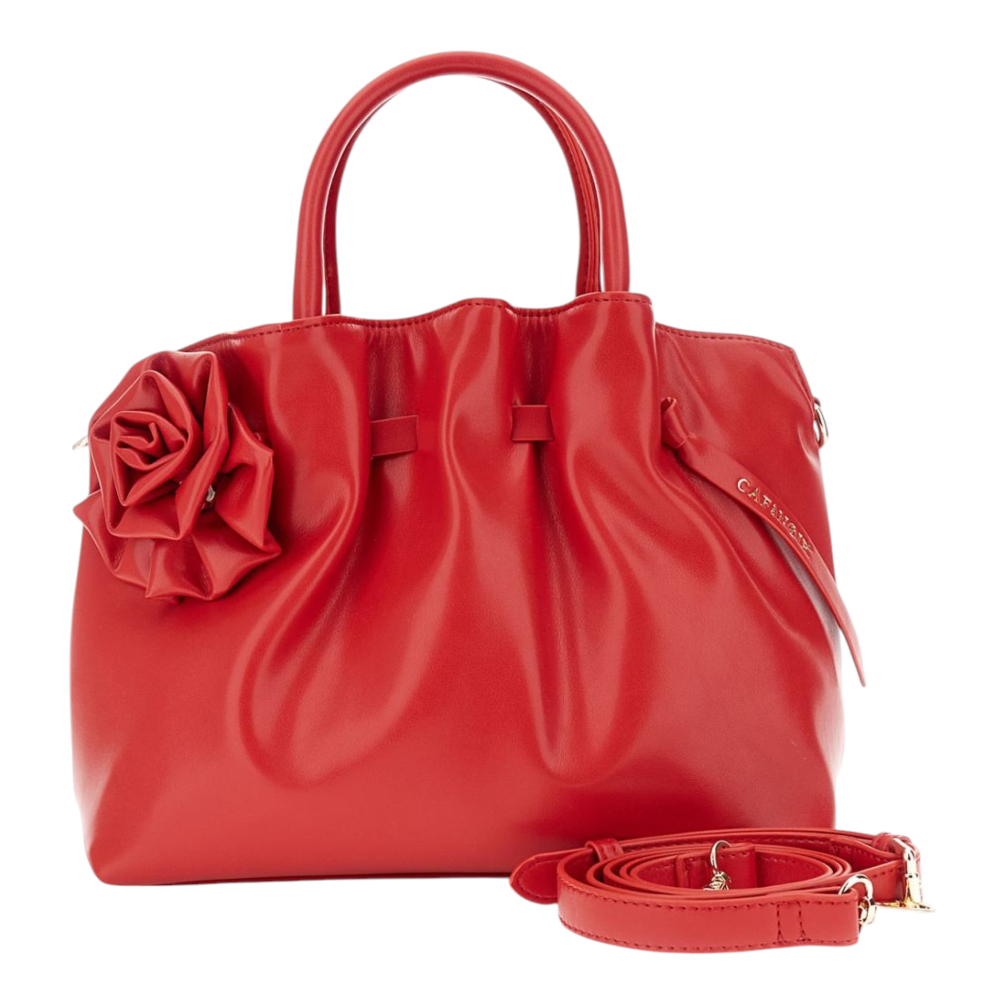 BORSA PICCOLA MORBIDA CON PIEGHE EFFETTO NAPPA CON APPLICAZIONE IN TINTA ROSSO