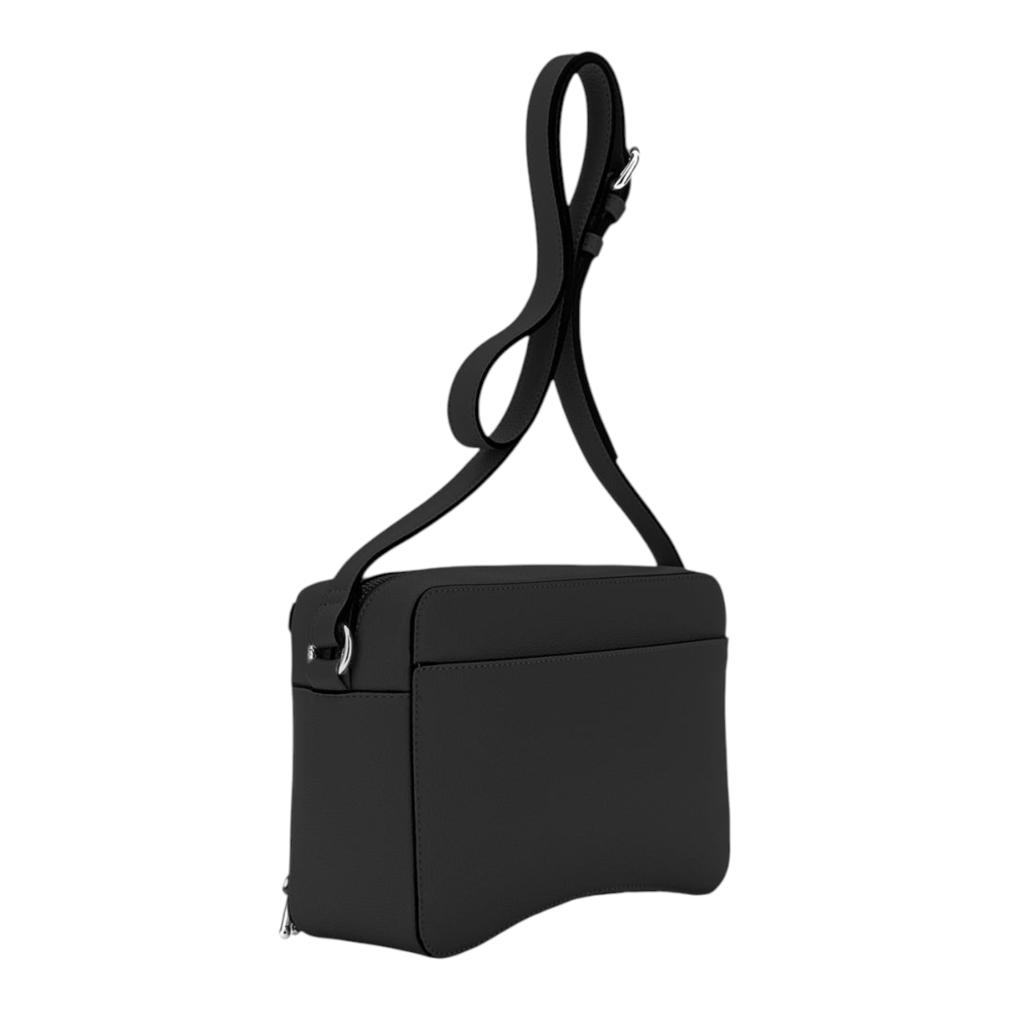 CAMERA BAG EFFETTO PELLE GRANOSA E CHARM COLORATO LOGATO NERO