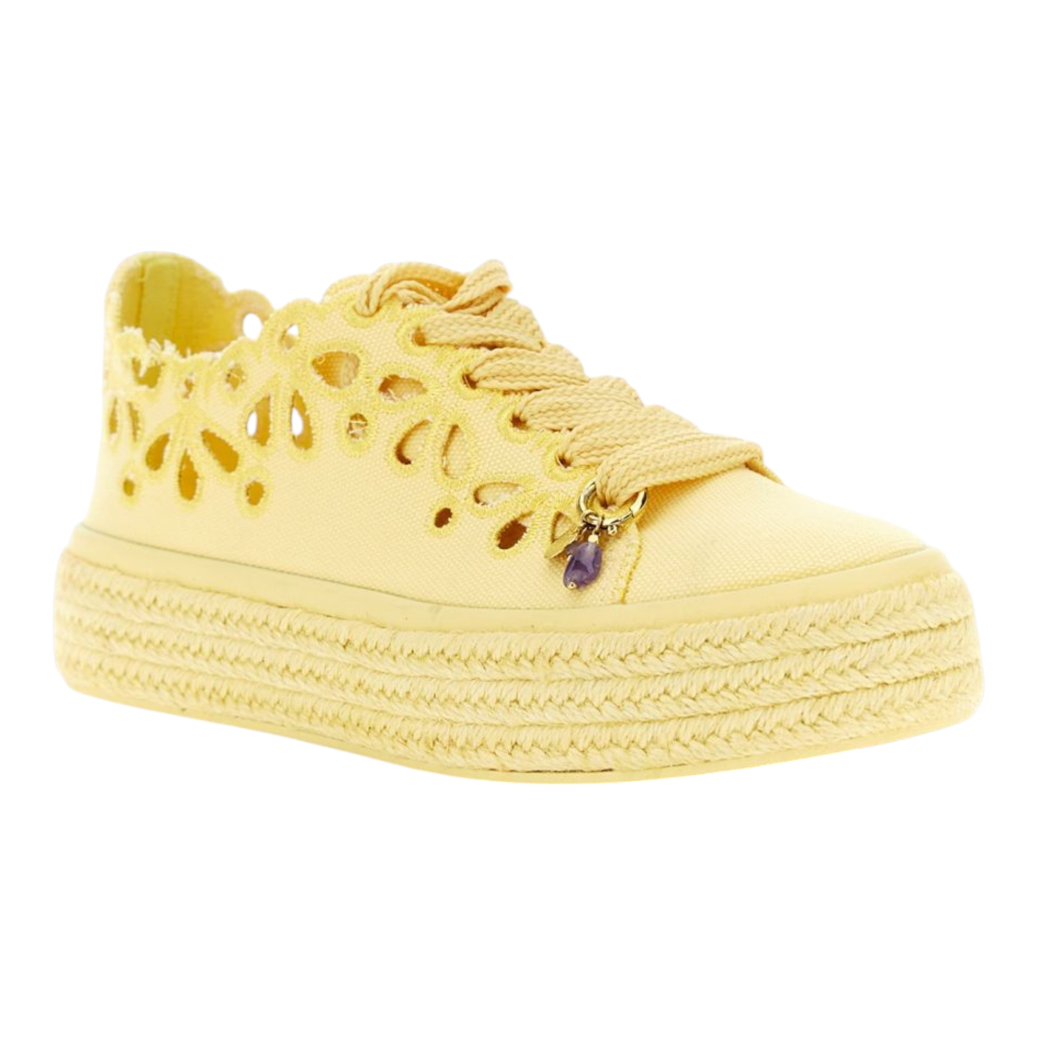 SNEAKERS ALLACCIATE IN TESSUTO TRAFORATO GIALLO