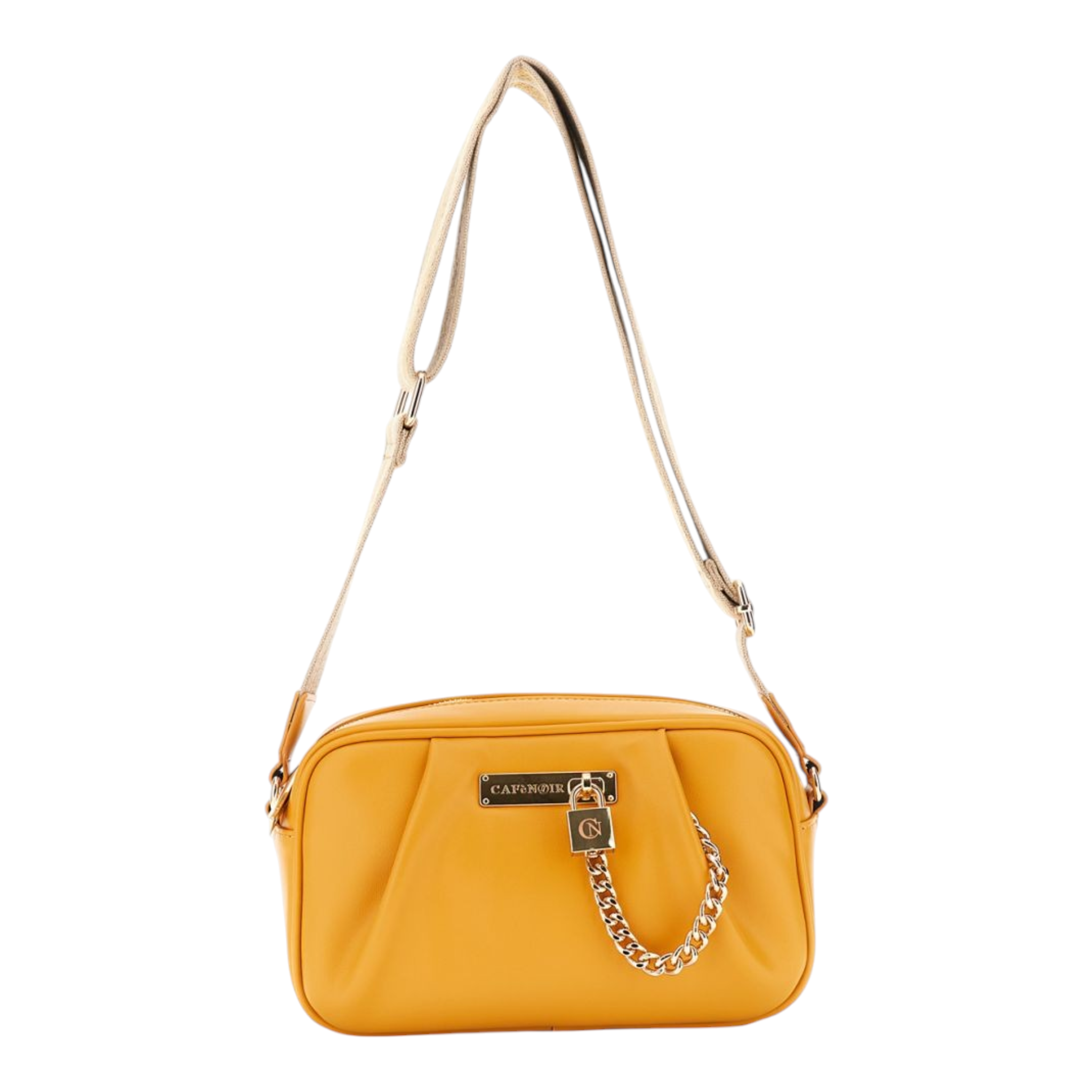 CAMERA BAG EFFETTO PELLE ACCESSORIO IN METALLO CON LUCCHETTO E CATENA ARANCIO