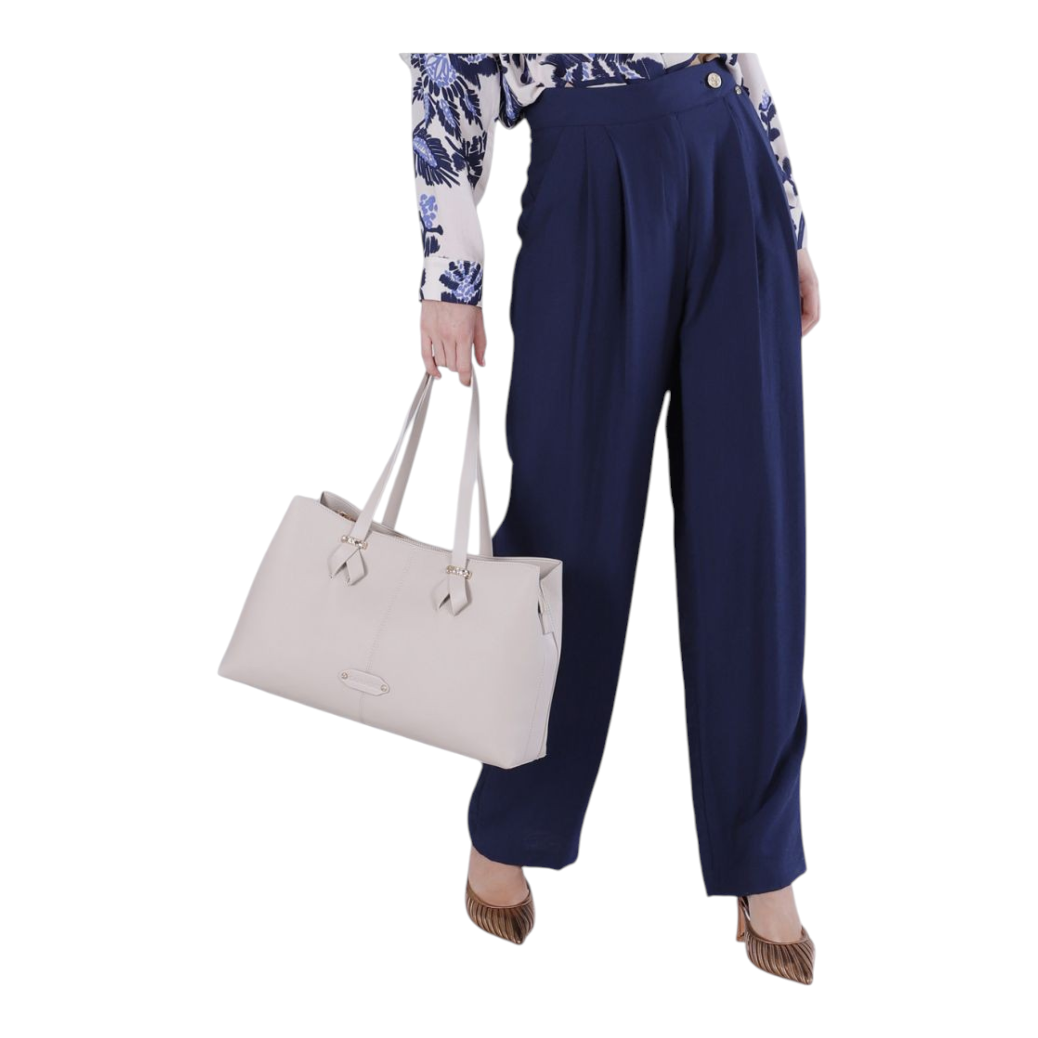 SHOPPING BAG EFFETTO PELLE MARTELLATA CON DETTAGLI LISCI A CONTRASTO NUDE