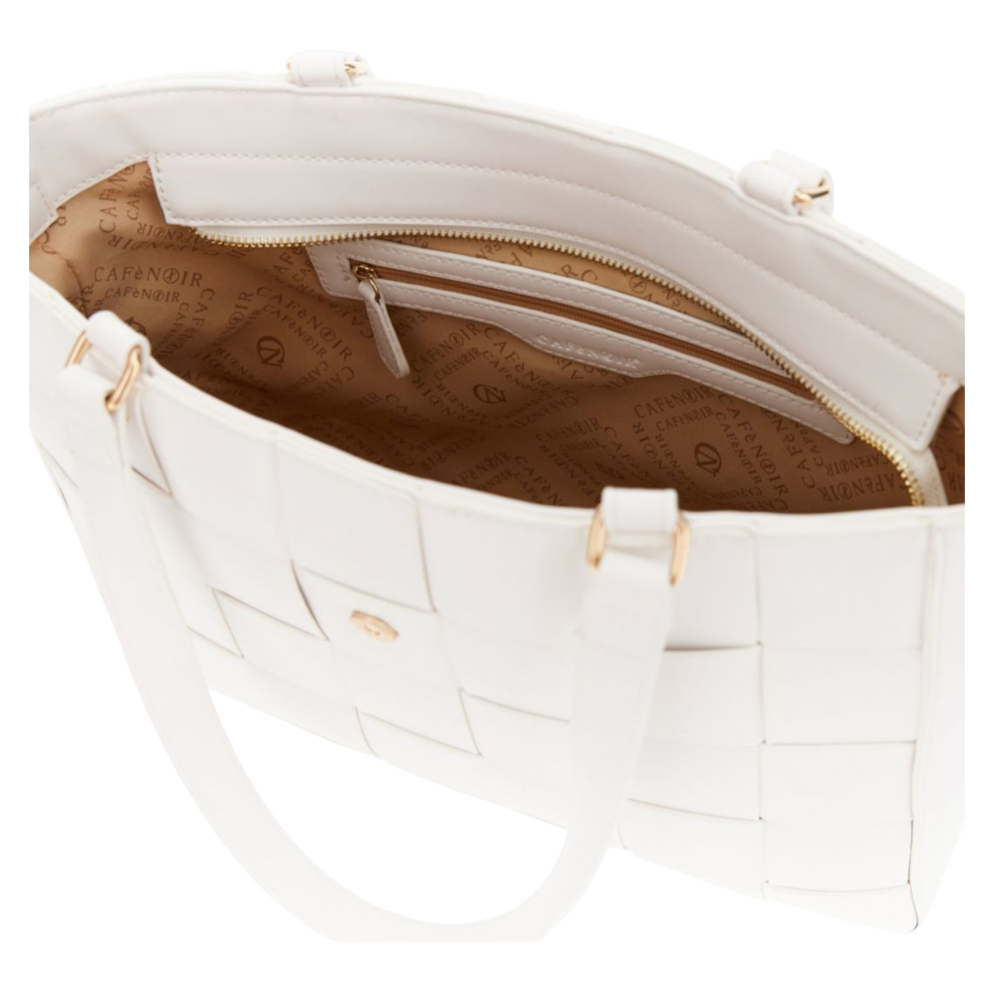 TOTE EFFETTO PELLE CON PANNELLO INTRECCIATO E PASSANTE CON FIBBIA BIANCO