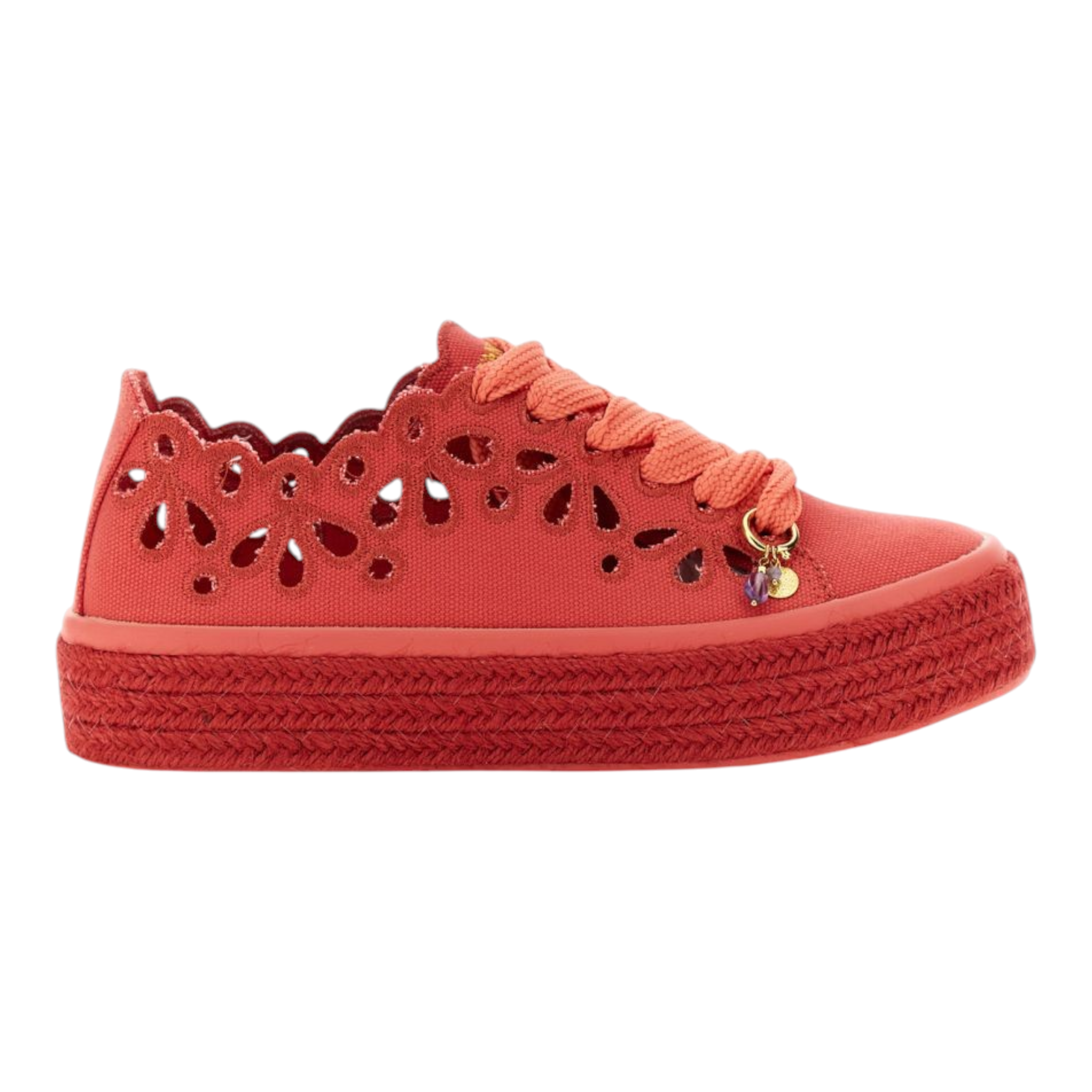 SNEAKERS ALLACCIATE IN TESSUTO TRAFORATO CORALLO