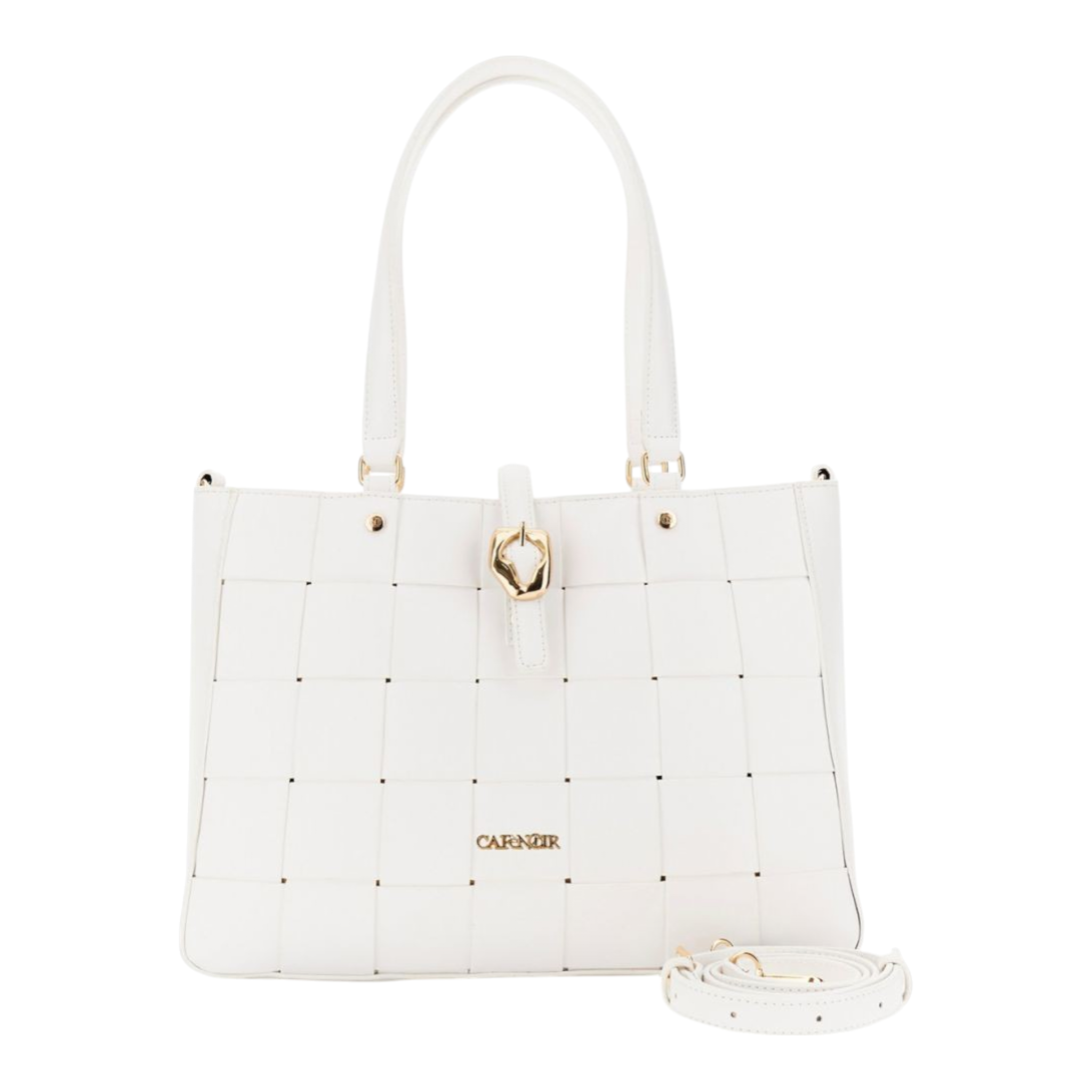 TOTE EFFETTO PELLE CON PANNELLO INTRECCIATO E PASSANTE CON FIBBIA BIANCO