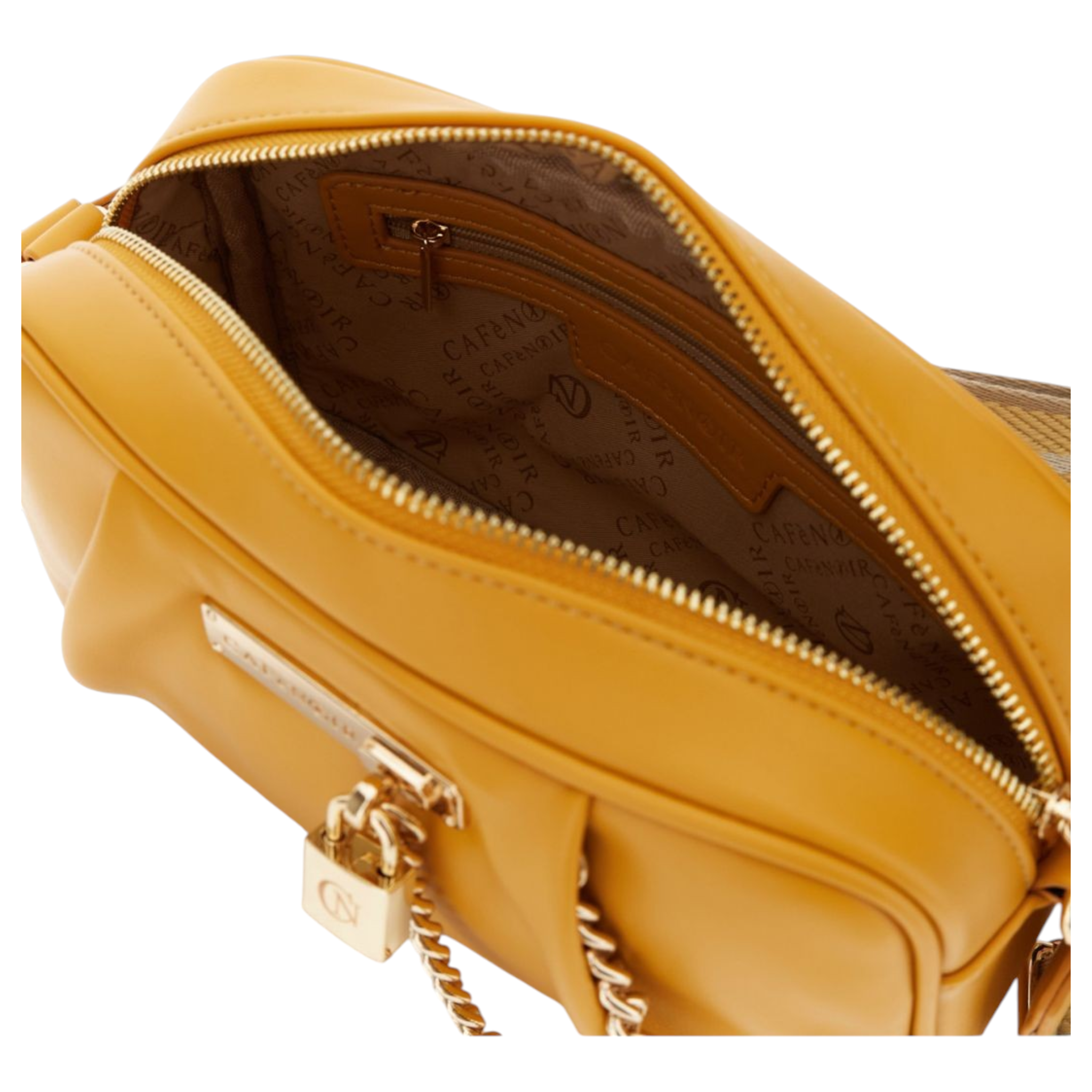 CAMERA BAG EFFETTO PELLE ACCESSORIO IN METALLO CON LUCCHETTO E CATENA ARANCIO