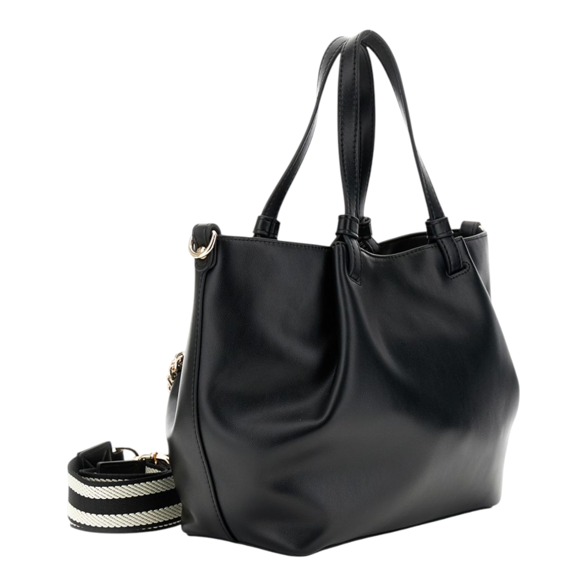 SHOPPING BAG EFFETTO PELLE ACCESSORIO IN METALLO CON LUCCHETTO E CATENA NERO