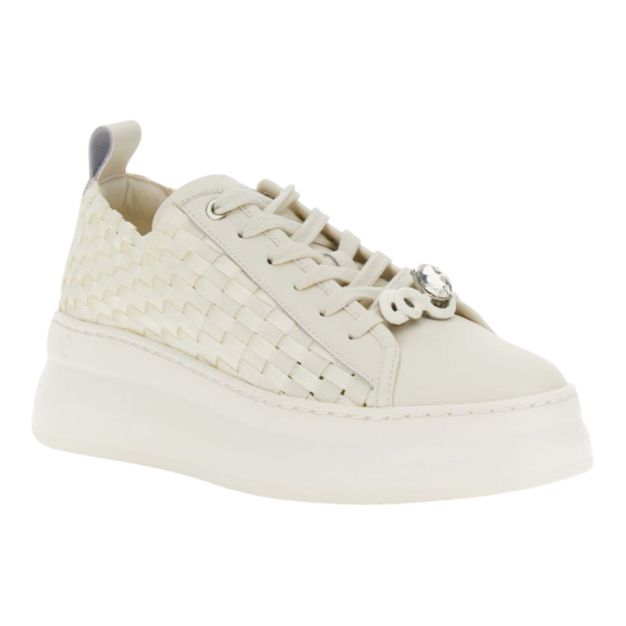 SNEAKERS IN PELLE RIVESTITA E GROS GRAIN INTRECCIATI OFF WHITE