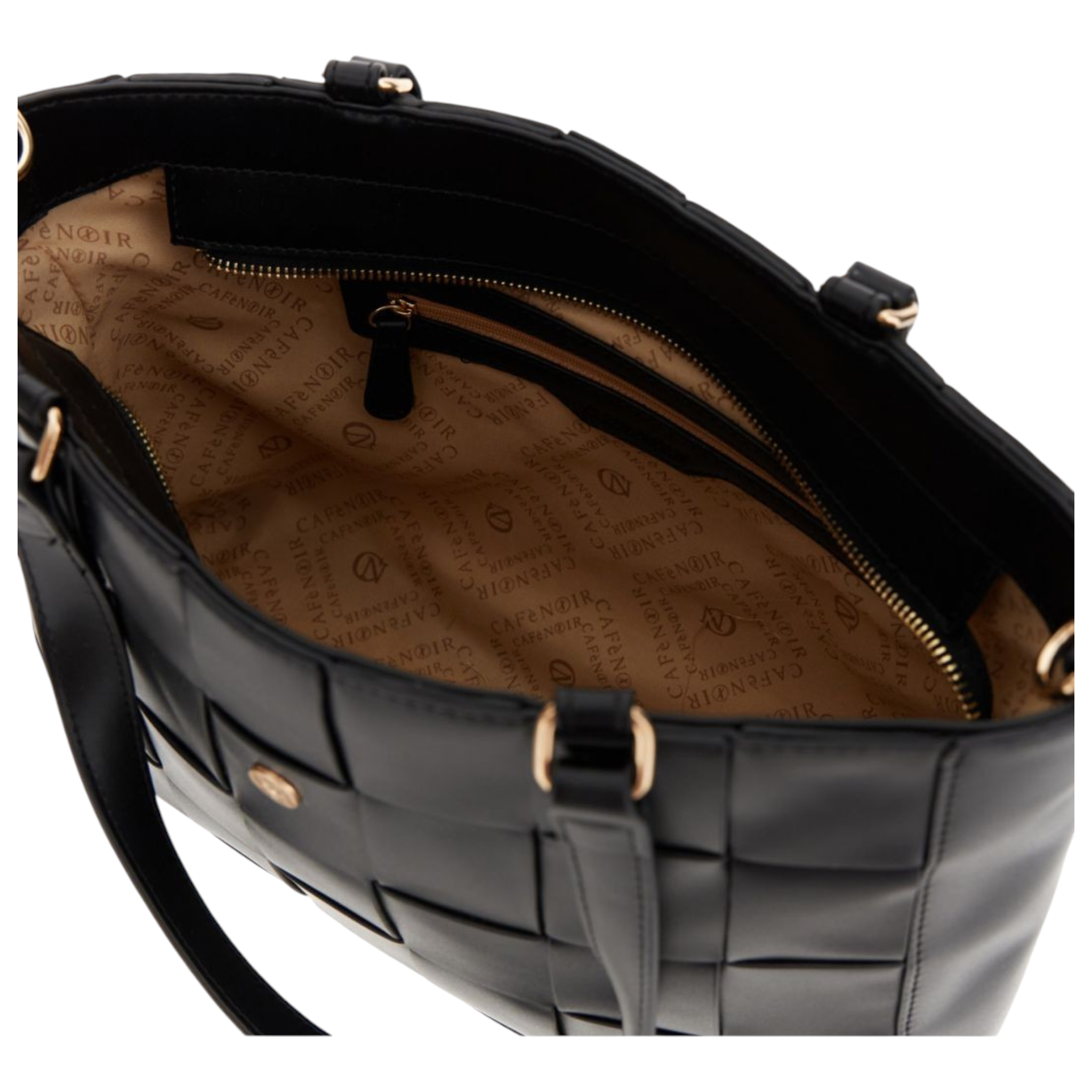 TOTE EFFETTO PELLE CON PANNELLO INTRECCIATO E PASSANTE CON FIBBIA NERO