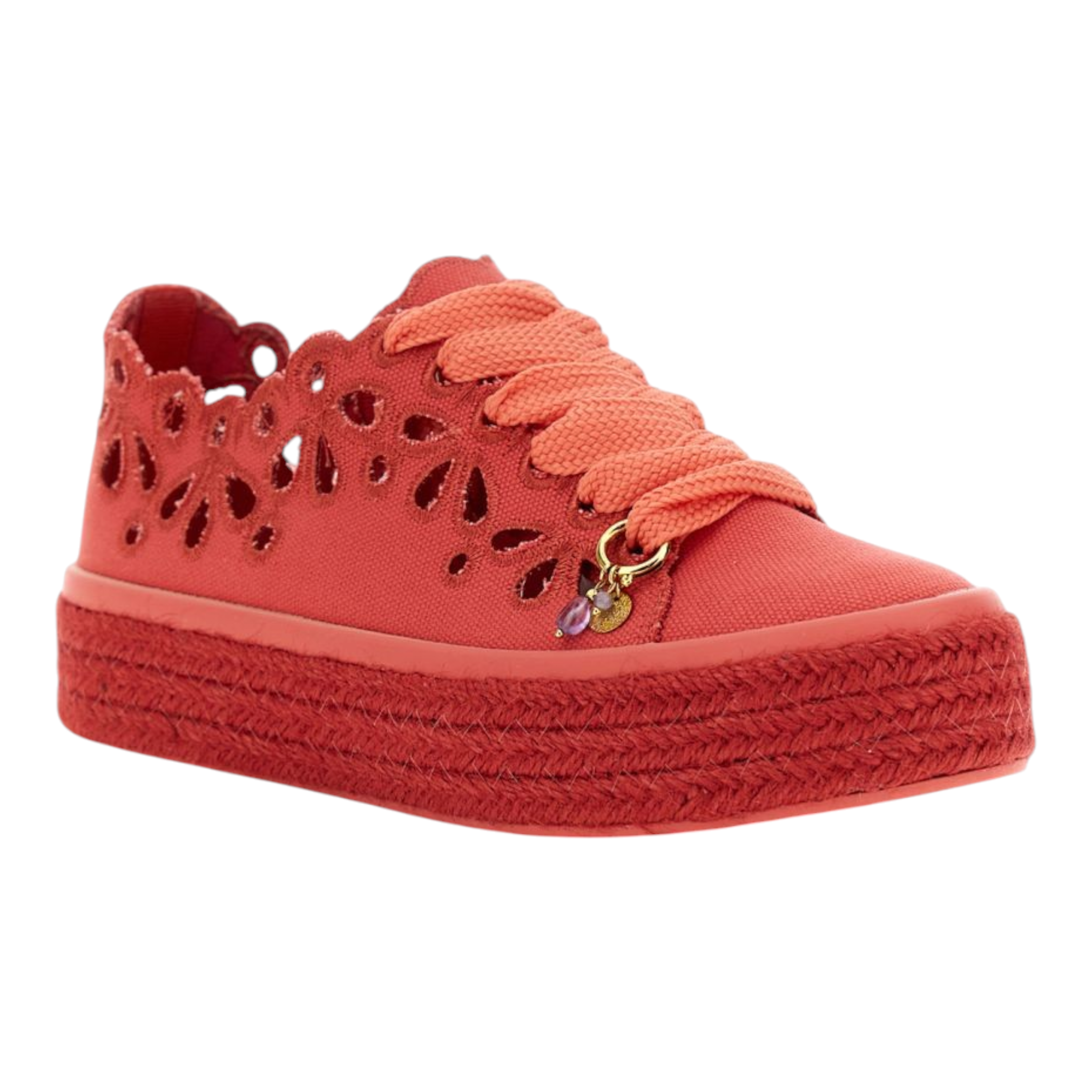 SNEAKERS ALLACCIATE IN TESSUTO TRAFORATO CORALLO
