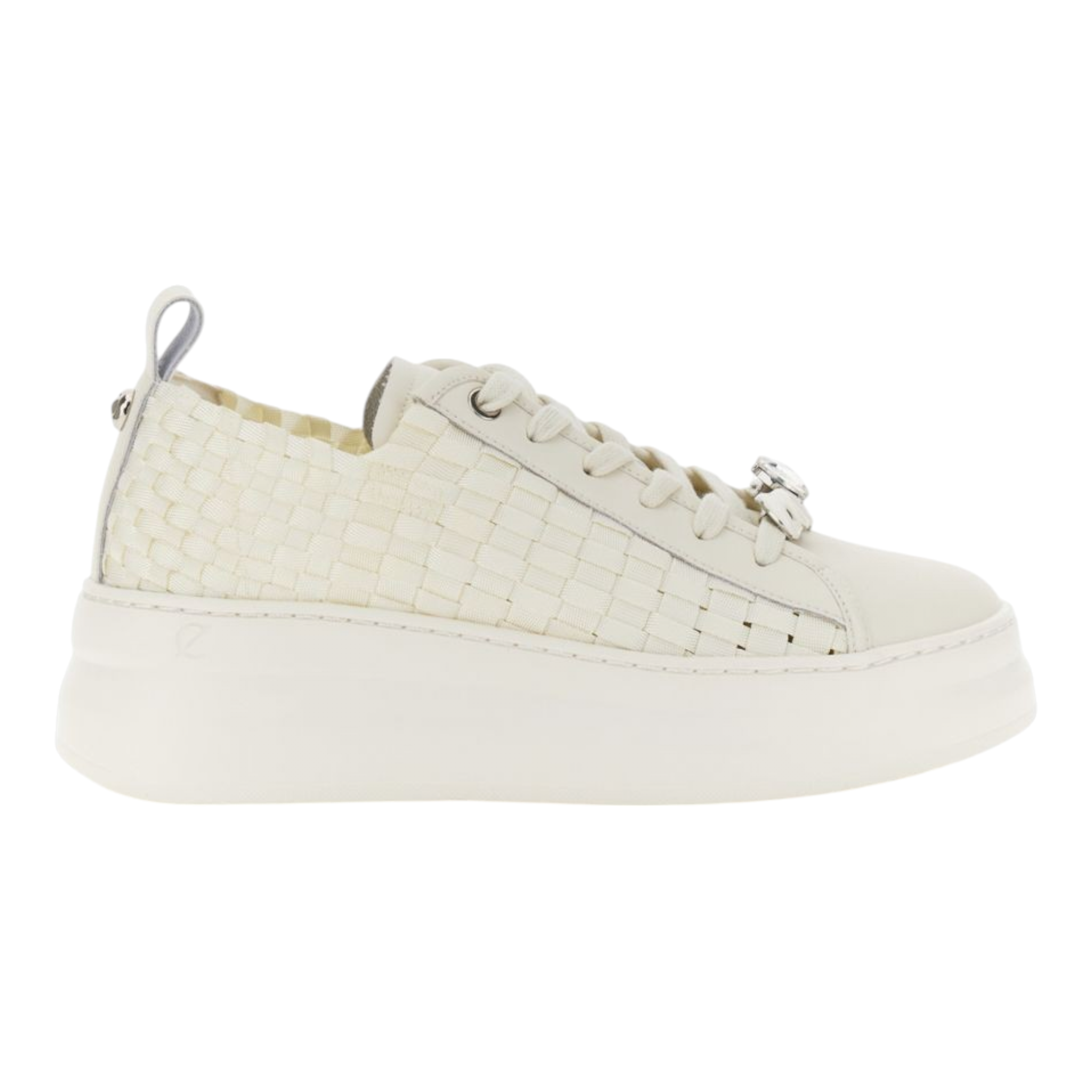 SNEAKERS IN PELLE RIVESTITA E GROS GRAIN INTRECCIATI OFF WHITE