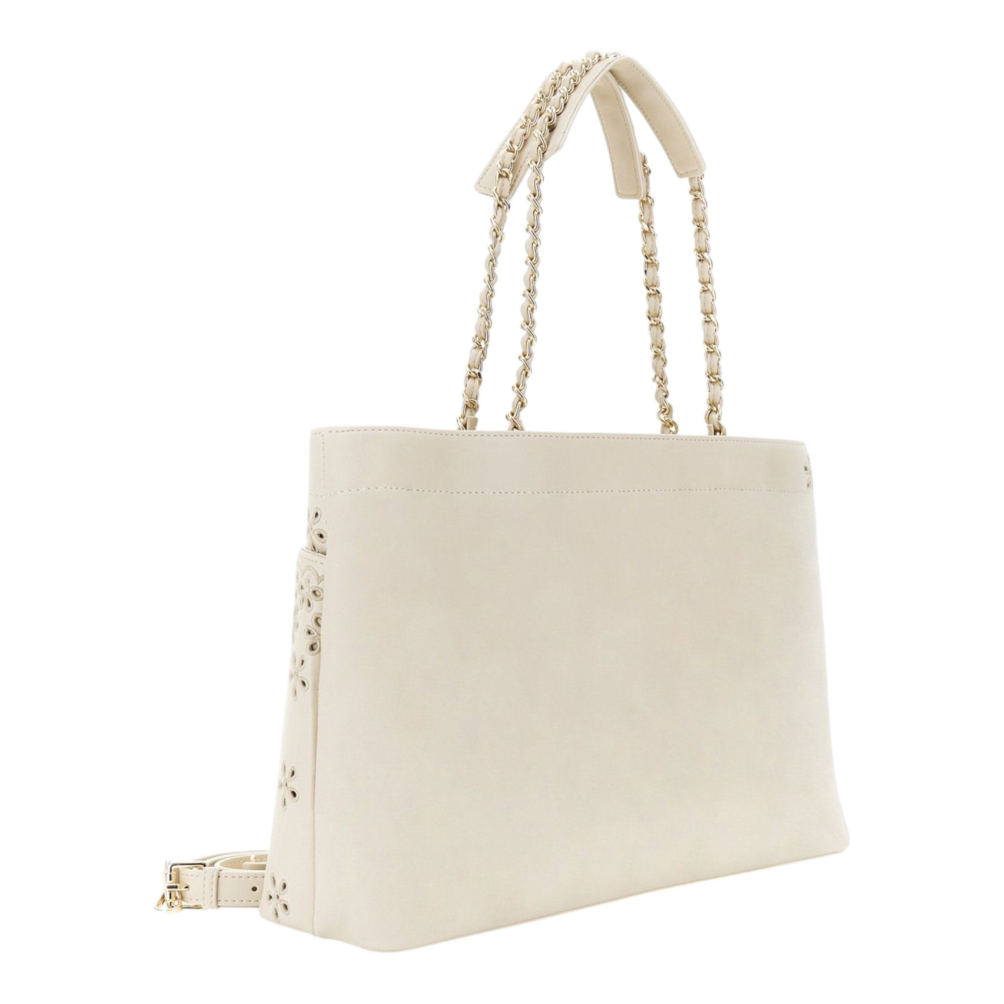 SHOPPING BAG MORBIDA EFFETTO NAPPA CON RICAMO SANGALLO E TASCA FRONTALE BEIGE