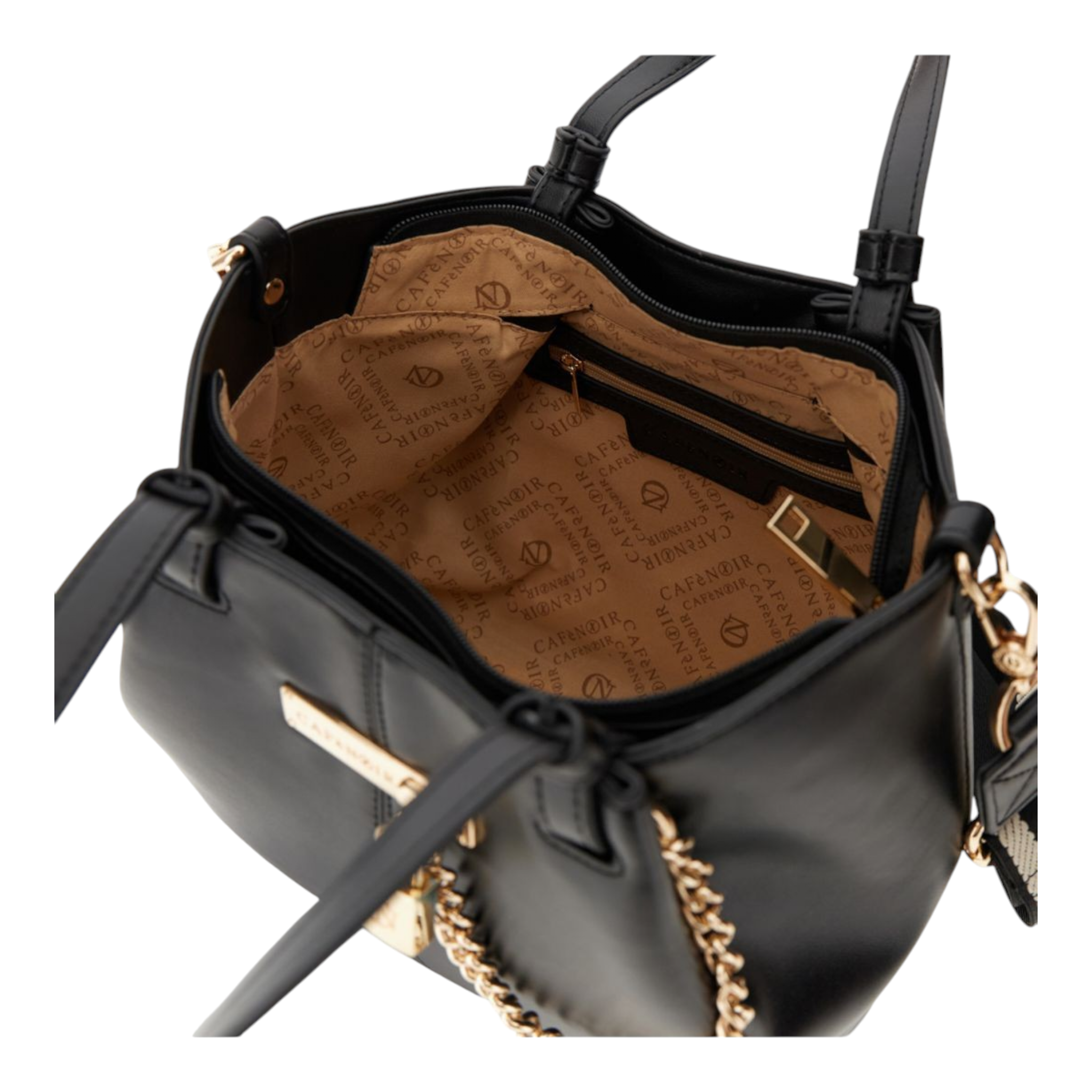 SHOPPING BAG EFFETTO PELLE ACCESSORIO IN METALLO CON LUCCHETTO E CATENA NERO